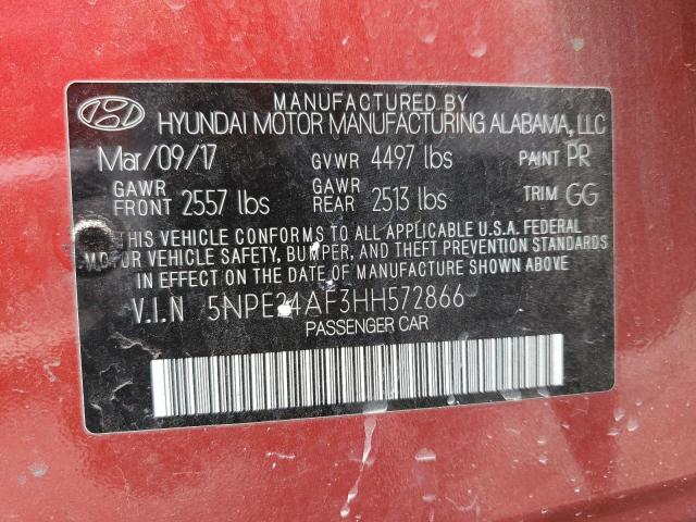 5NPE24AF3HH572866 - 2017 HYUNDAI SONATA SE RED photo 12