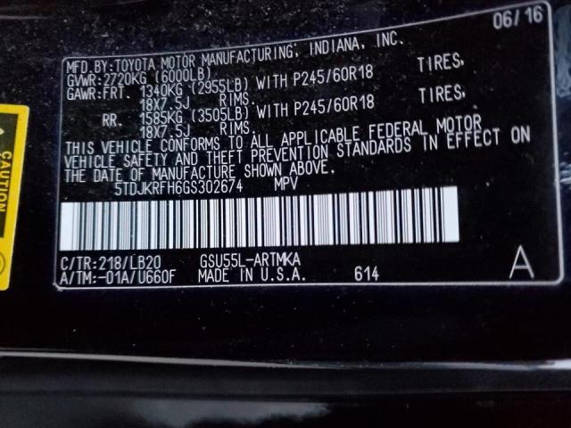 5TDJKRFH6GS302674 - 2016 TOYOTA HIGHLANDER XLE BLACK photo 13