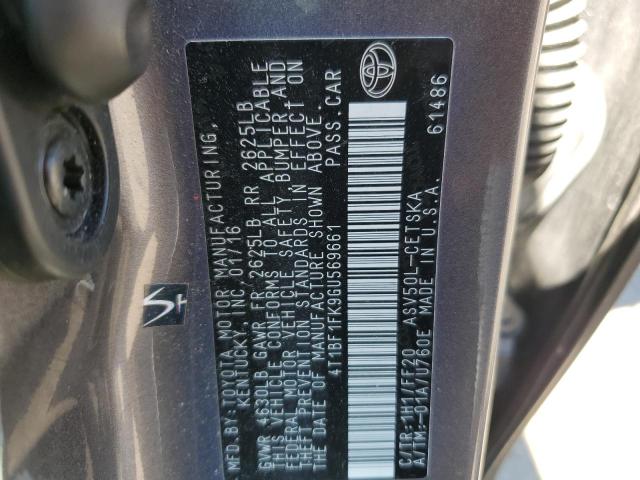 4T1BF1FK9GU569661 - 2016 TOYOTA CAMRY LE GRAY photo 12