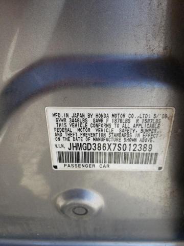 JHMGD386X7S012389 - 2007 HONDA FIT S 银色 照片 12