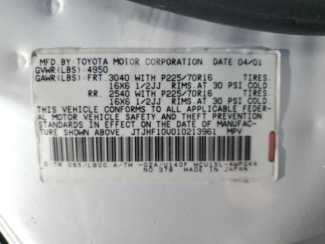 JTJHF10U010213961 - 2001 LEXUS RX 300 WHITE photo 13