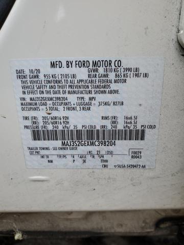 MAJ3S2GEXMC398204 - 2021 FORD ECOSPORT SE WHITE photo 12