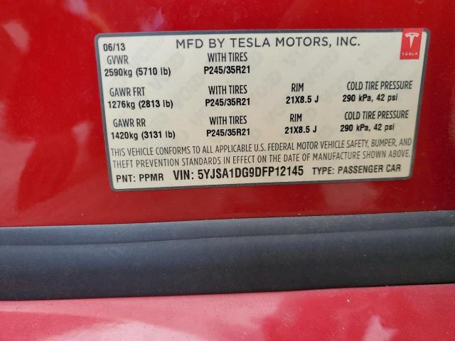 5YJSA1DG9DFP12145 - 2013 TESLA MODEL S Կարմիր լուսանկար 12