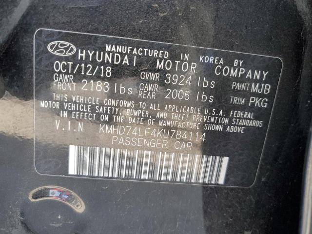 KMHD74LF4KU784114 - 2019 HYUNDAI ELANTRA SE BLACK photo 13