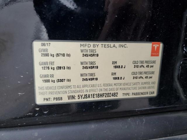 5YJSA1E18HF202482 - 2017 TESLA MODEL S შავი ფოტო 13