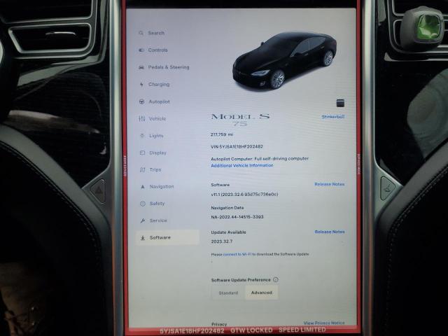 5YJSA1E18HF202482 - 2017 TESLA MODEL S შავი ფოტო 9