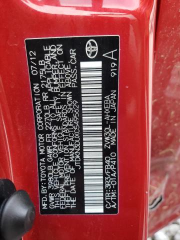 JTDKN3DUXC5495629 - 2012 TOYOTA PRIUS RED photo 12