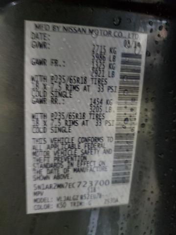 5N1AR2MN7EC723700 - 2014 NISSAN PATHFINDER S 灰色 照片 12