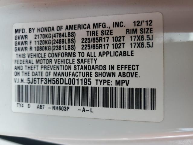 5J6TF3H56DL001195 - 2013 HONDA CROSSTOUR EXL თეთრი ფოტო 12
