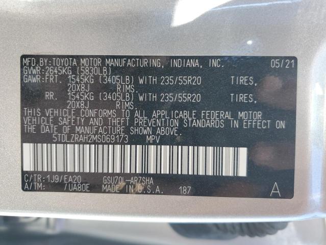 5TDLZRAH2MS069173 - 2021 TOYOTA HIGHLANDER XSE SILVER photo 13