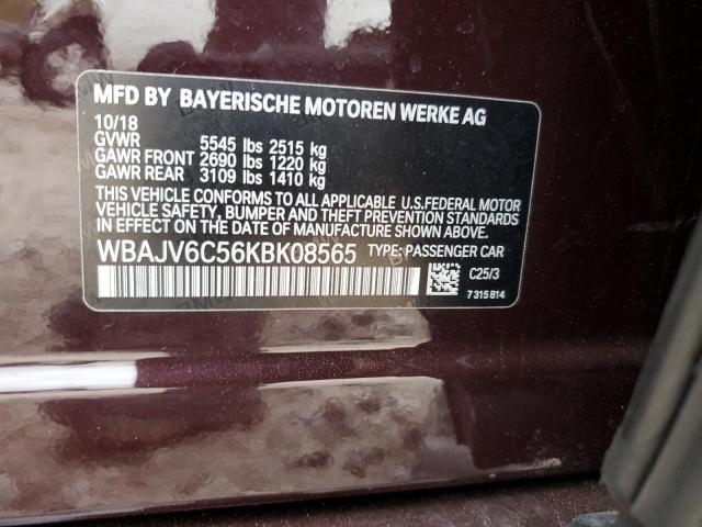 WBAJV6C56KBK08565 - 2019 BMW 640 XIGT BURGUNDY photo 12