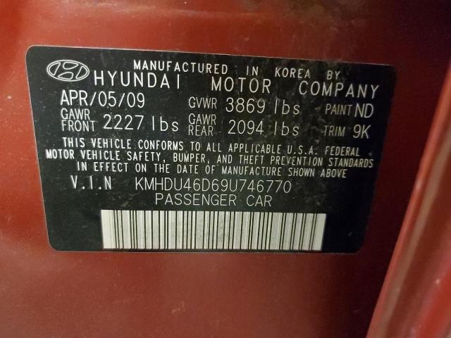 KMHDU46D69U746770 - 2009 HYUNDAI ELANTRA GLS RED photo 12