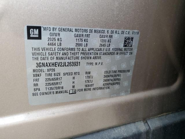 3GNAXHEV2JL263931 - 2018 CHEVROLET EQUINOX LS BEIGE photo 12