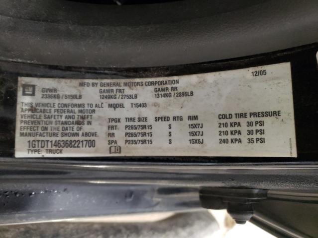 1GTDT146368221700 - 2006 GMC CANYON BLACK photo 12