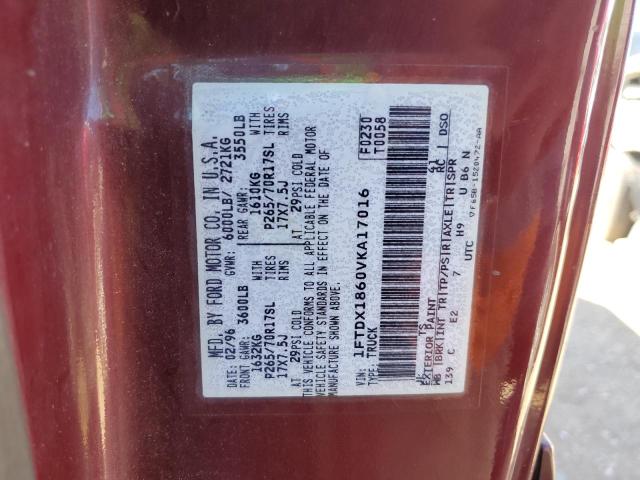 1FTDX1860VKA17016 - 1997 FORD F150 MAROON photo 12