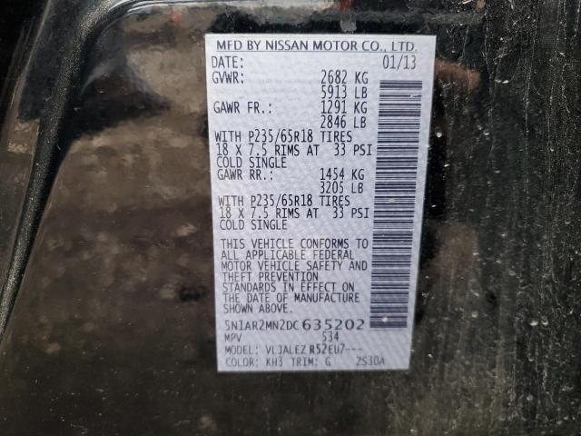 5N1AR2MN2DC635202 - 2013 NISSAN PATHFINDER S 黑色 照片 13