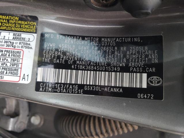 4T1BK36B45U015349 - 2005 TOYOTA AVALON XL GRAY photo 12