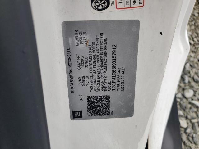 1G1FJ1R63K0157912 - 2019 CHEVROLET CAMARO ZL1 WHITE photo 12