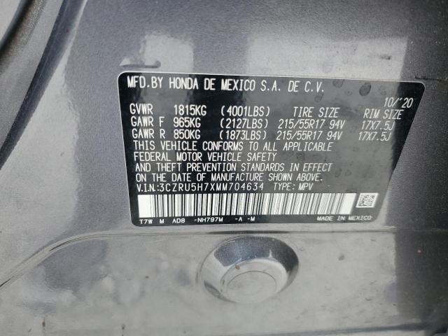 3CZRU5H7XMM704634 - 2021 HONDA HR-V EXL GRAY photo 13