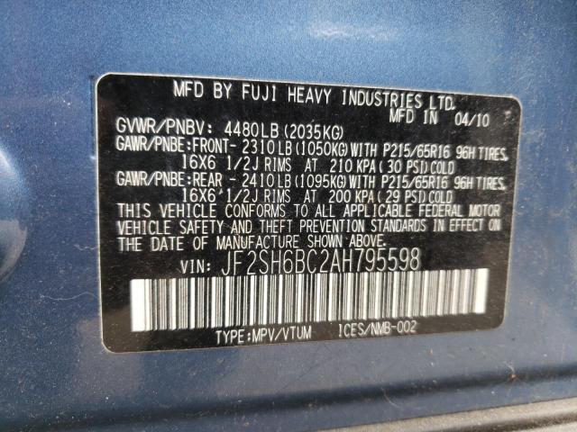 JF2SH6BC2AH795598 - 2010 SUBARU FORESTER XS Bleu photo 12