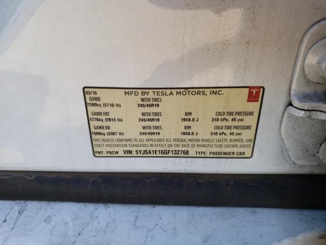 5YJSA1E16GF132768 - 2016 TESLA MODEL S თეთრი ფოტო 12