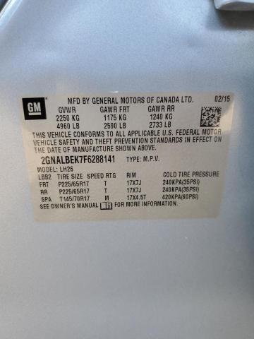 2GNALBEK7F6288141 - 2015 CHEVROLET EQUINOX LT SILVER photo 13