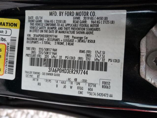 3FA6P0HD3ER297744 - 2014 FORD FUSION SE BLACK photo 12