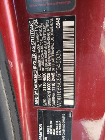 WDBTK65G55T045035 - 2005 MERCEDES-BENZ CLK 320 RED photo 10