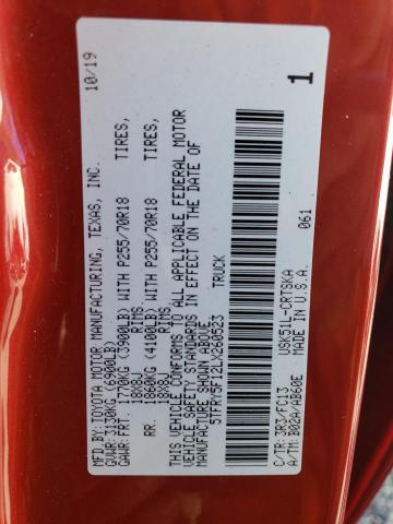 5TFRY5F12LX260523 - 2020 TOYOTA TUNDRA DOUBLE CAB SR/SR5 RED photo 12