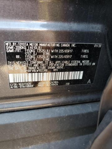 2T3P1RFV8LW102388 - 2020 TOYOTA RAV4 XLE GRAY photo 13