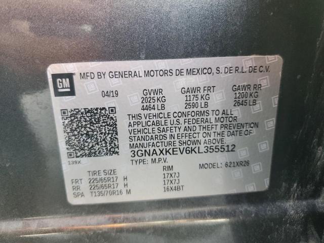 3GNAXKEV6KL355512 - 2019 CHEVROLET EQUINOX LT CHARCOAL photo 14