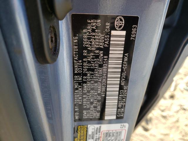 4T1BE32K04U883148 - 2004 TOYOTA CAMRY LE BLUE photo 12