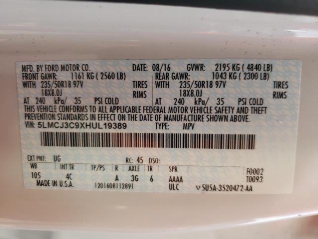 5LMCJ3C9XHUL19389 - 2017 LINCOLN MKC RESERVE თეთრი ფოტო 12