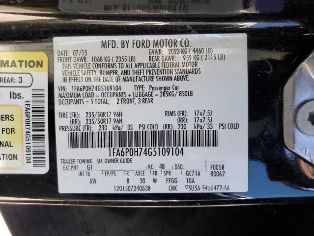 1FA6P0H74G5109104 - 2016 FORD FUSION SE BLACK photo 12