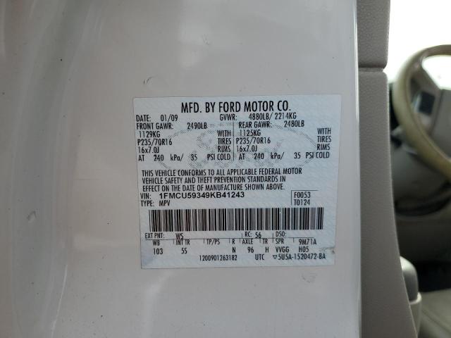 1FMCU59349KB41243 - 2009 FORD ESCAPE HYBRID WHITE photo 13