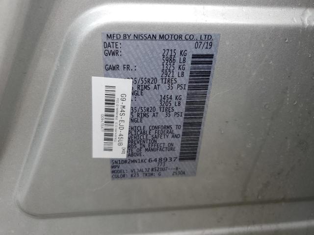 5N1DR2MN1KC648937 - 2019 NISSAN PATHFINDER S SILVER photo 13