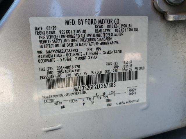 MAJ3S2GE2LC367883 - 2020 FORD ECOSPORT SE SILVER photo 12