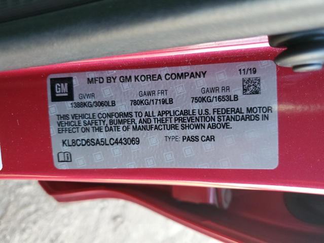 KL8CD6SA5LC443069 - 2020 CHEVROLET SPARK 1LT RED photo 12