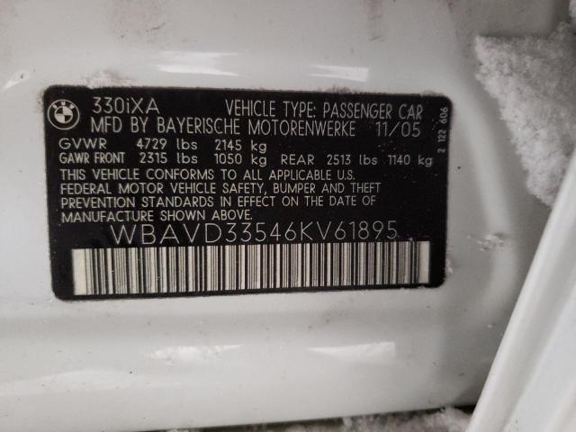 WBAVD33546KV61895 - 2006 BMW 330 XI WHITE photo 12