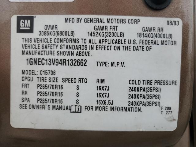 1GNEC13V94R132662 - 2004 CHEVROLET TAHOE C1500 TAN photo 13