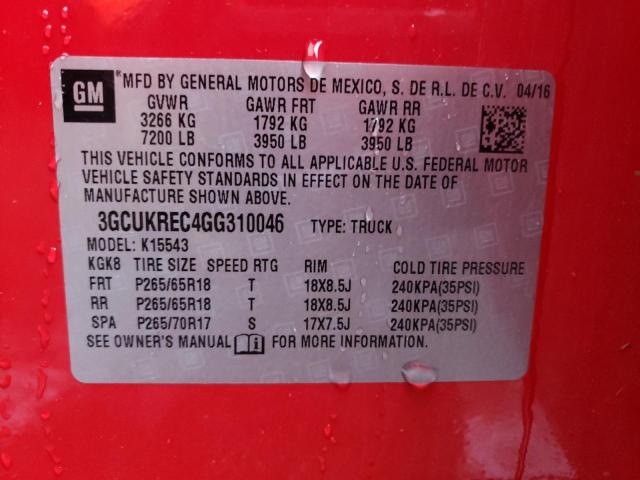 3GCUKREC4GG310046 - 2016 CHEVROLET SILVERADO K1500 LT RED photo 14