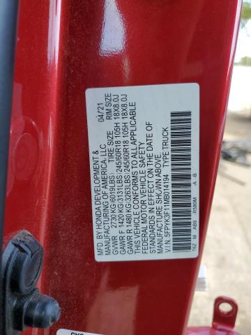 5FPYK3F11MB014194 - 2021 HONDA RIDGELINE SPORT RED photo 13