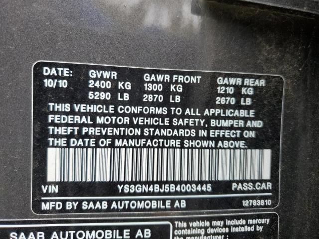 YS3GN4BJ5B4003445 - 2011 SAAB 9-5 TURBO GRAY photo 13