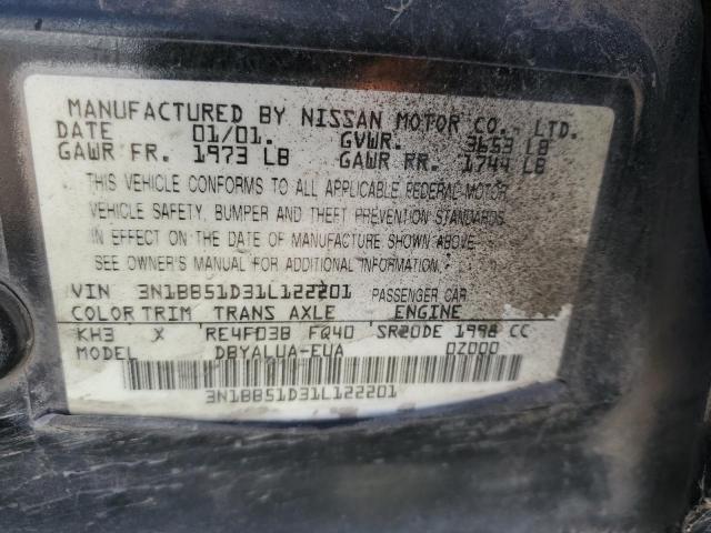 3N1BB51D31L122201 - 2001 NISSAN SENTRA SE BLACK photo 13