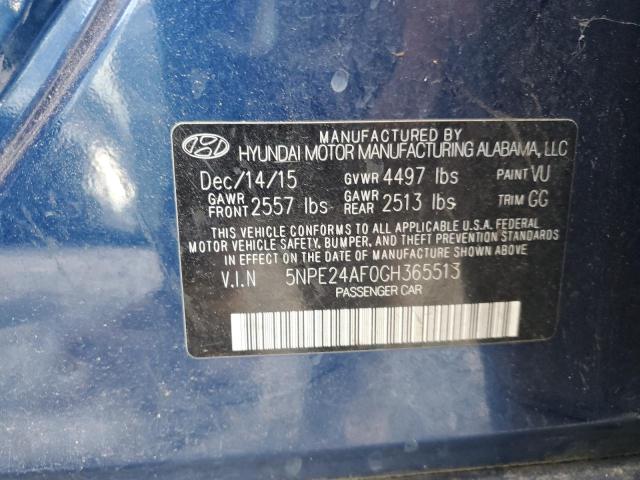 5NPE24AF0GH365513 - 2016 HYUNDAI SONATA SE BLUE photo 12