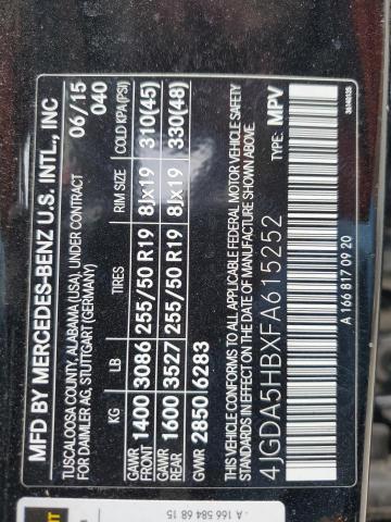 4JGDA5HBXFA615252 - 2015 MERCEDES-BENZ ML 350 4MATIC BLACK photo 13