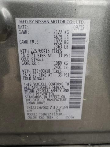 5N1AT2MV0GC737734 - 2016 NISSAN ROGUE S GRAY photo 14