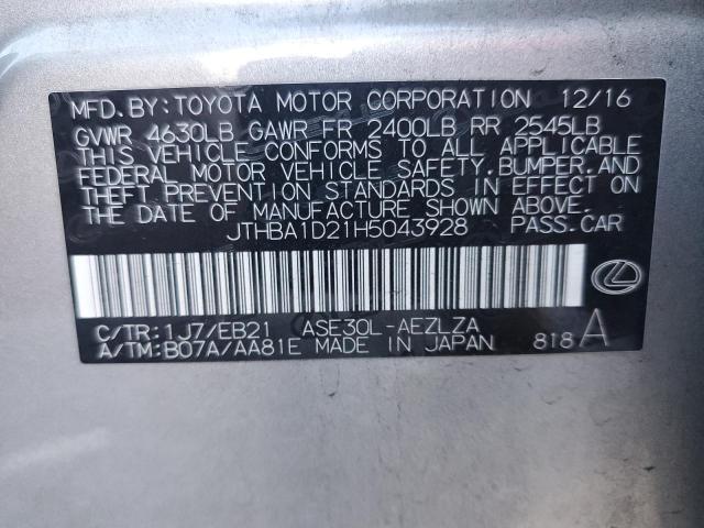 JTHBA1D21H5043928 - 2017 LEXUS IS 200T SILVER photo 12