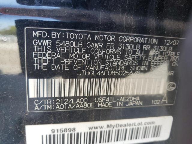 JTHGL46F085025678 - 2008 LEXUS LS 460L BLACK photo 12