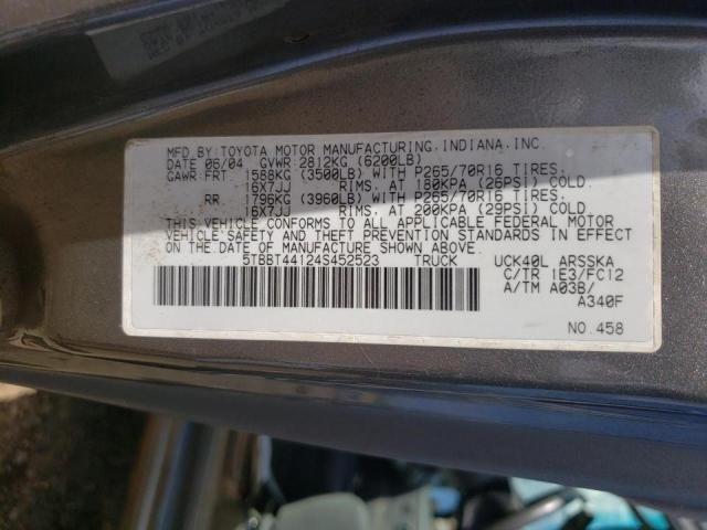 5TBBT44124S452523 - 2004 TOYOTA TUNDRA ACCESS CAB SR5 GRAY photo 12